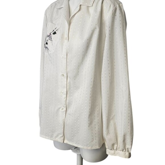Vintage Susan Van Heusen Womens Embroidered Cat Button Up Shirt, Size 18 - Picture 7 of 7